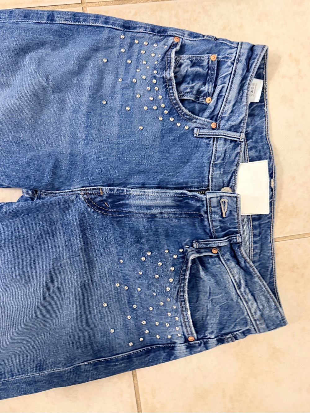 MOTHER - insider Flood jeans -high Rise Light Blue Studded Jeans - Picture 3 of 6